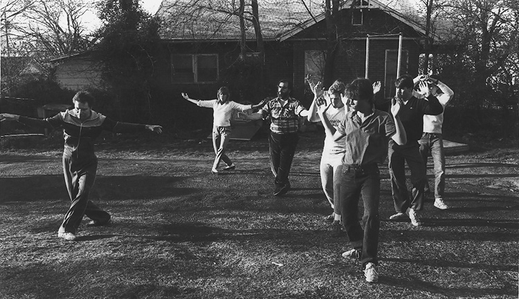 Mark instructing some of the cast and crew from the movie, The Outsiders